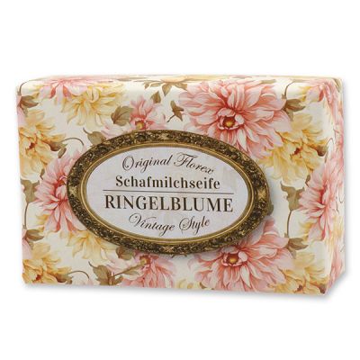 Schafmilchseife eckig 150g "Vintage-Motiv 200", Ringelblume 