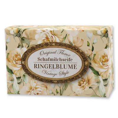 Schafmilchseife eckig 150g "Vintage-Motiv 201", Ringelblume 