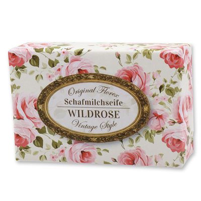 Schafmilchseife eckig 150g "Vintage-Motiv 205", Wildrose 