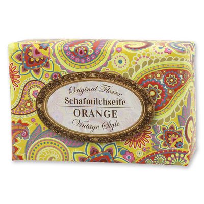 Schafmilchseife eckig 150g "Vintage-Motiv 33", Orange 