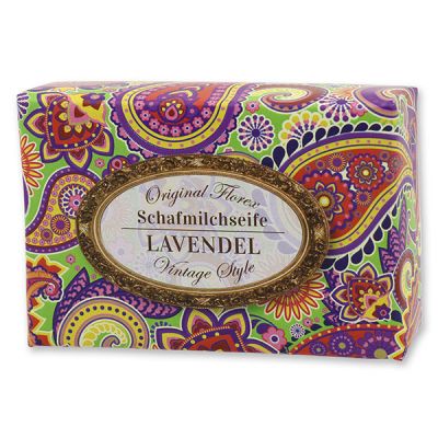 Schafmilchseife eckig 150g "Vintage-Motiv 35", Lavendel 
