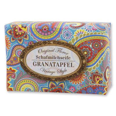 Schafmilchseife eckig 150g "Vintage-Motiv 36", Granatapfel 