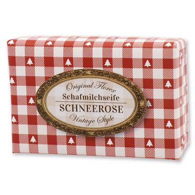 Schafmilchseife eckig 150g "Vintage-Motiv 41", Schneerose 