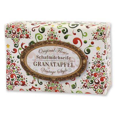 Schafmilchseife eckig 150g "Vintage-Motiv 45", Granatapfel 