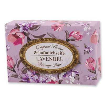 Schafmilchseife eckig 150g "Vintage-Motiv 55", Lavendel 