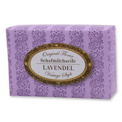 Schafmilchseife eckig 150g "Vintage-Motiv 60", Lavendel 