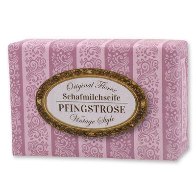 Schafmilchseife eckig 150g "Vintage-Motiv 62", Pfingstrose 