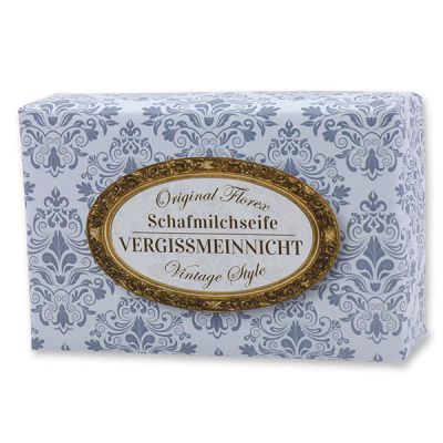 Schafmilchseife eckig 150g "Vintage-Motiv 69", Vergissmeinnicht 