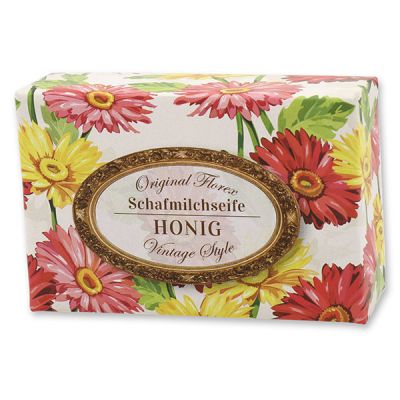 Schafmilchseife eckig 150g "Vintage-Motiv 72", Honig 