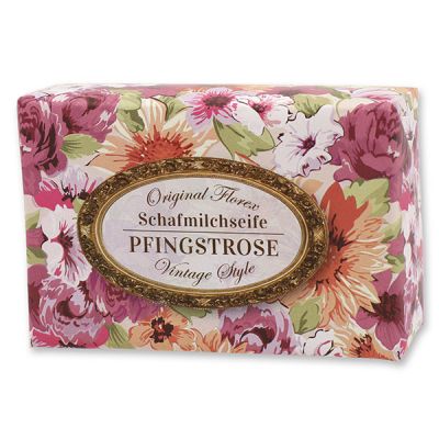 Schafmilchseife eckig 150g "Vintage-Motiv 73", Pfingstrose 