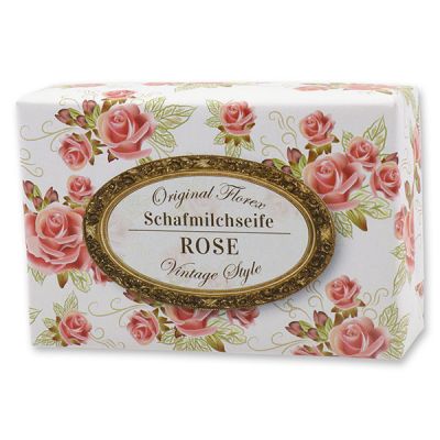 Schafmilchseife eckig 150g "Vintage-Motiv 77", Rose 