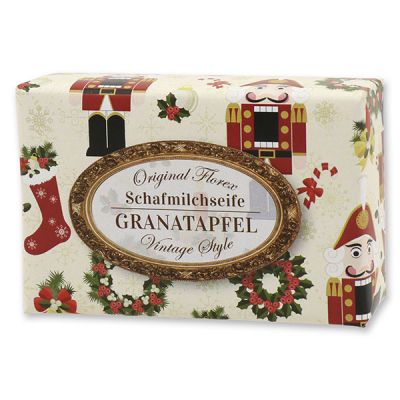 Schafmilchseife eckig 150g "Vintage-Motiv 89", Granatapfel 