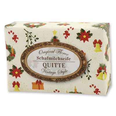 Schafmilchseife eckig 150g "Vintage-Motiv 90", Quitte 