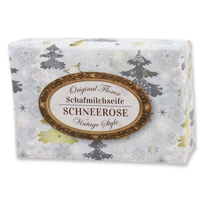 Schafmilchseife eckig 150g "Vintage-Motiv 94", Schneerose 