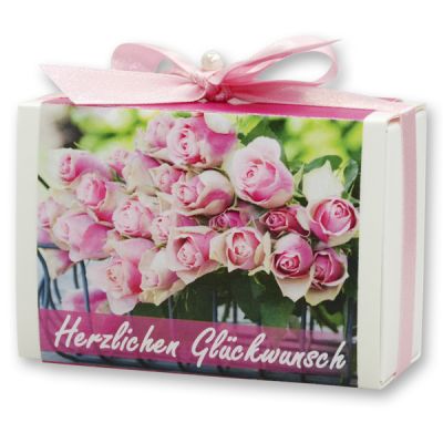 Sheep milk soap 150g in a box "Herzlichen Glückwunsch", Peony 