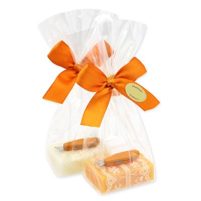 Schafmilchseife Wiener Gästeseife 25g dekoriert mit Fisch in Cello, Classic/Orange 