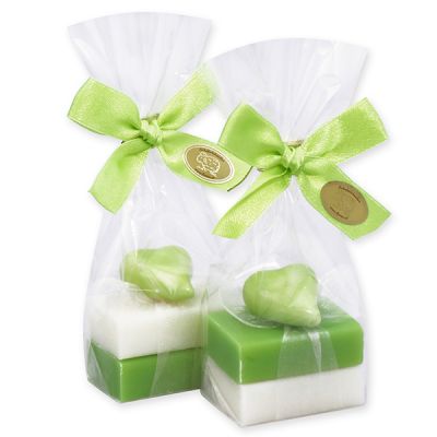 Sheep milk guest soap 2x25g decorated with a heart packed in a cellophane bag, Classic/Pear 