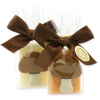 Sheep milk guest soap 25g, decorated with a mushroom in a cellophane, Classic/quince 
