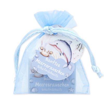 Sheep milk soap square 25g in organza bag "Sanftes Meeresrauschen", Cloud breeze 