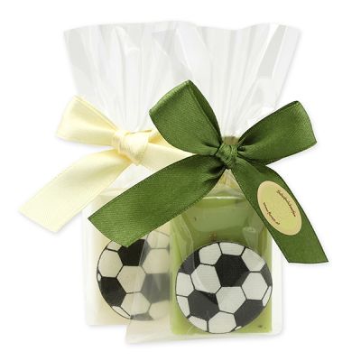Sheep milk guest soap 25g decorated with a football in a cellophane bag, Classic/Verbena 