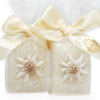 Sheep milk guest soap 25g, decorated with Edelweiss in a cellophane, Classic 