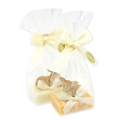 Schafmilchseife Wiener Gästeseife 25g dekoriert mit Reh Kitz in Cello, Classic/Zirbe 