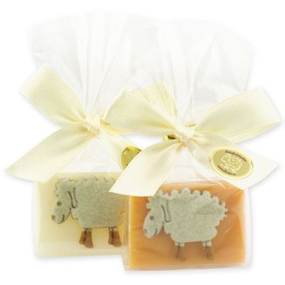 Sheep milk guest soap 25g, decorated with a sheep in a cellophane, Classic/Quitte 