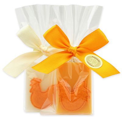 Schafmilchseife Wiener Gästeseife 25g dekoriert mit Filzhenne in Cello, Classic/Orange 