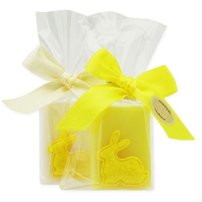 Schafmilchseife Wiener Gästeseife 25g dekoriert mit Filzhase in Cello, Classic/Grapefruit 