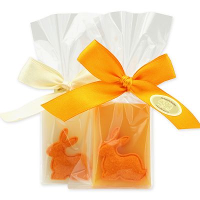 Schafmilchseife Wiener Gästeseife 25g dekoriert mit Filzhase in Cello, Classic/Orange 