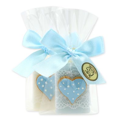 Schafmilchseife Wiener Gästeseife 25g dekoriert mit Herz in Cello, Classic/Vergissmeinnicht 