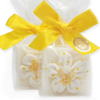 Sheep milk quadrat soap 35g, decorated with flower in a cellophane, Classic 