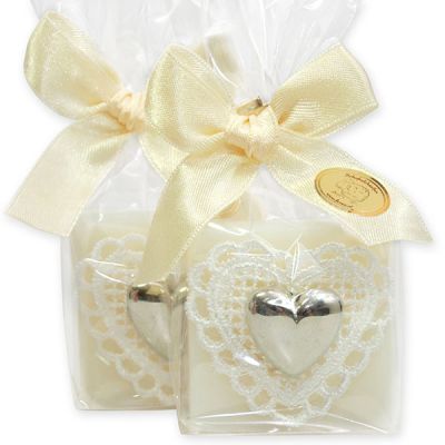Sheep milk soap quadrat 35g decorated with a heart packed in a cellophane bag, Classic 