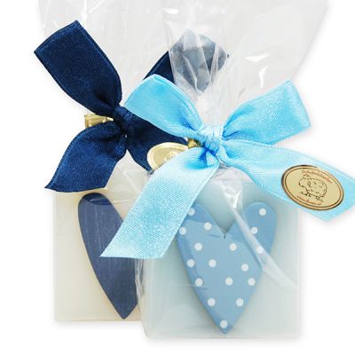 Sheep milk soap 35g decorated with a heart in a cellophane bag, Classic/forget-me-not 