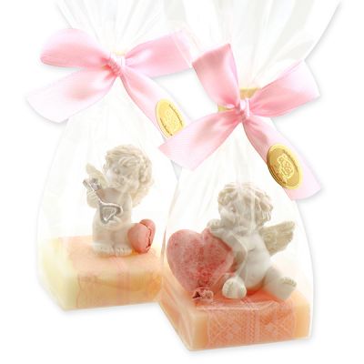 Sheep milk soap 35g decorated with an angel-igor in a cellophane bag, Classic/Peony 
