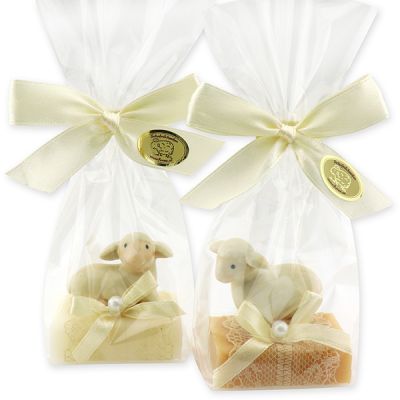 Sheep milk soap quadrat 35g decorated with a lamb in a cellophane, Classic/Swiss pine 