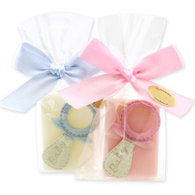 Sheep milk guest soap 25g decorated with a dummy in a cellophane bag, Classic/Peony 