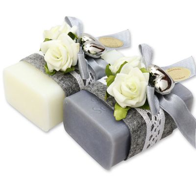Sheep milk soap 100g, decorated with roses, Classic/Edelweiss silver 
