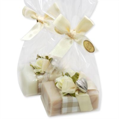 Sheep milk soap 100g, decorated with roses in a cellophane, Classic/allmond oil 