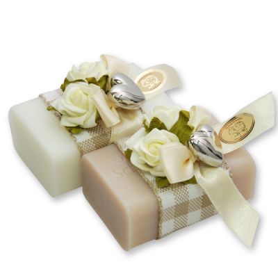 Schafmilchseife eckig 100g dekoriert mit Rosen, Classic/Mandelöl 