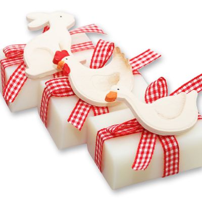 Schafmilchseife eckig 100g, dekoriert mit Holztiere, Classic 