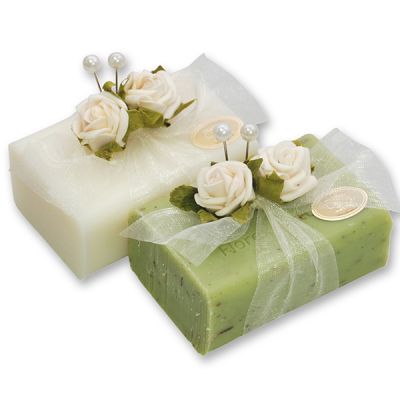 Sheep milk soap 100g, decorated with roses, Classic/verbena 