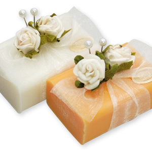 Sheep milk soap 100g, decorated with a rose, Classic/orange 