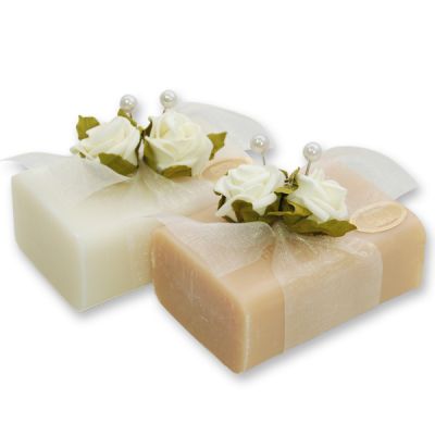 Schafmilchseife eckig 100g dekoriert mit Roserl, Classic/Quitte 