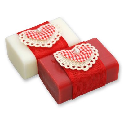 Sheep milk soap 100g, decorated with a checkered fabric heart, Classic/pomegranate 