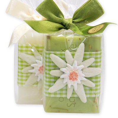 Sheep milk soap 100g decorated with Edelweiss in a cellophane, Verbena/Edelweiss 