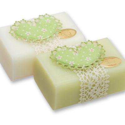 Schafmilchseife eckig 100g dekoriert mit Stoffherz, Classic/Wiesenblume 