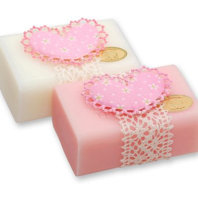 Sheep milk soap 100g decorated with fabric heart, Classic/peony 