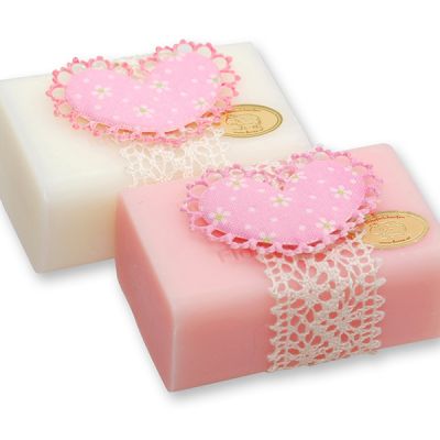 Sheep milk soap 100g, decorated with fabric heart, Classic/peony 