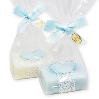 Sheep milk soap 100g decorated with a heart packed in a cellophane bag, Classic/forget-me-not 